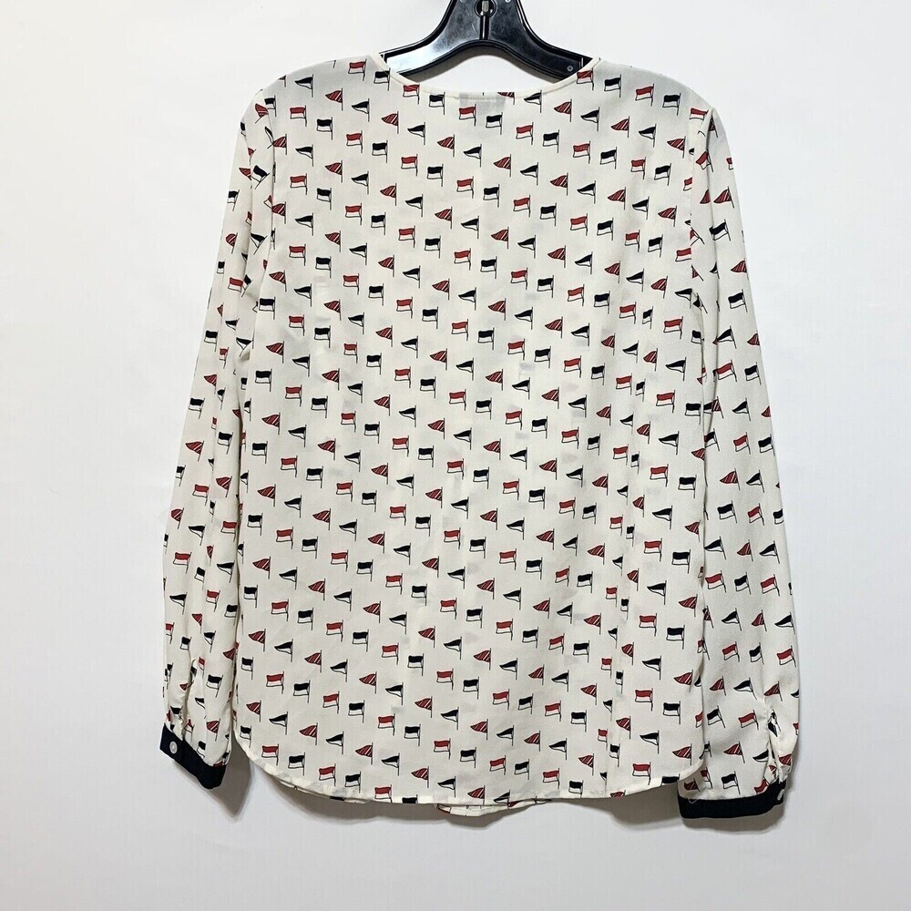 Talbots White and Black Flag Patterned Blouse with Red Trim - Picture 6 of 11